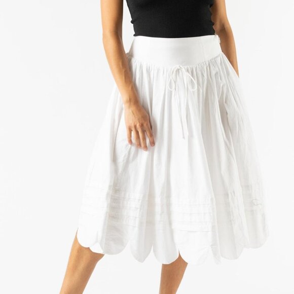 Sandy Liang Solid Pintuck Midi Skirt Pull-on High Waisted White Cotton L 271089 - Picture 1 of 6